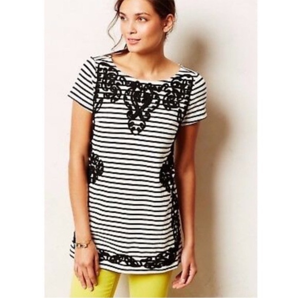 Anthropologie Postmark Striped Embroidered Filigree Tunic Dress - Picture 9 of 9